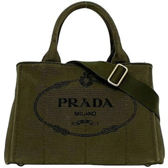 Prada Canapa Tote Bag Khaki Green green Shoulder Bag easy carry - Picture 1 of 9